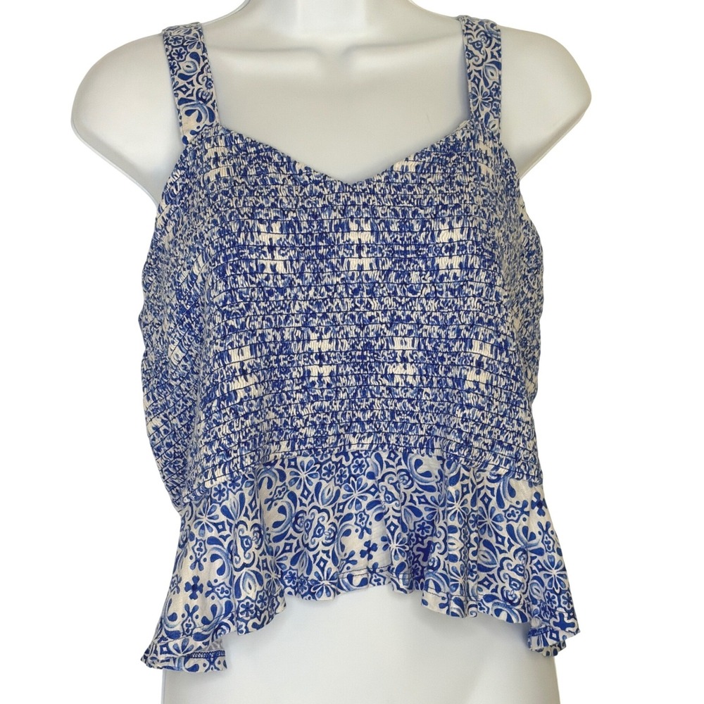 Express Women Tank Top Smocked Peplum XL Coastal Peplum Cottagecore Festival